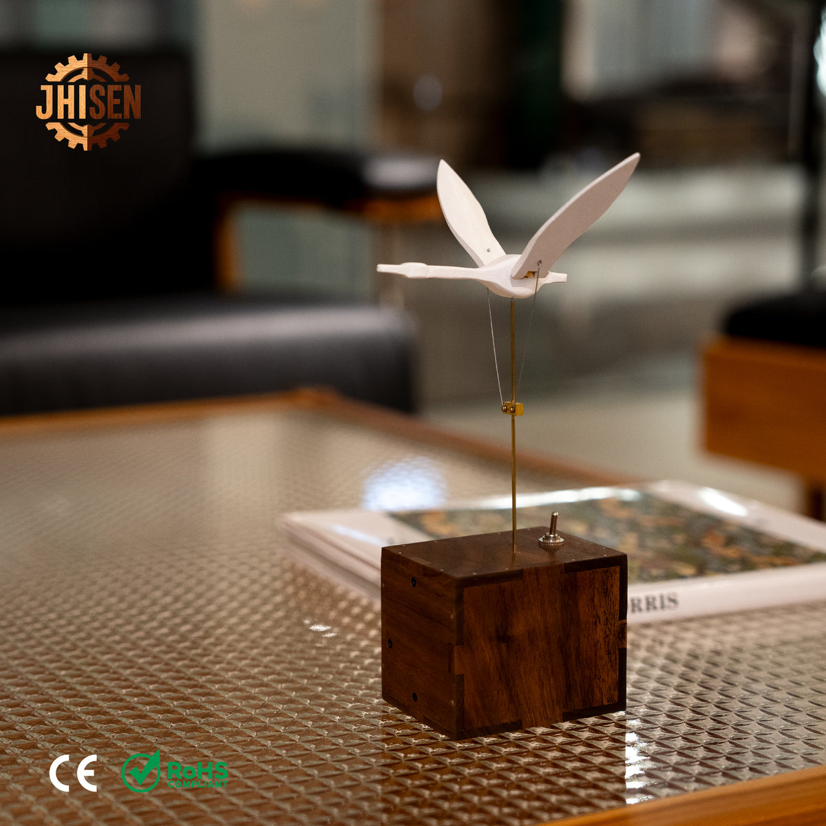 JHISEN Handcrafted Wooden Swan Automaton | Kinetic Desk Sculpture
