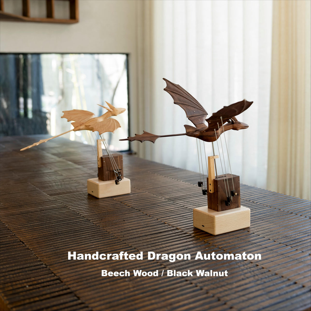 JHISEN Handcrafted Wooden Dragon Automaton | Kinetic Desk Sculpture