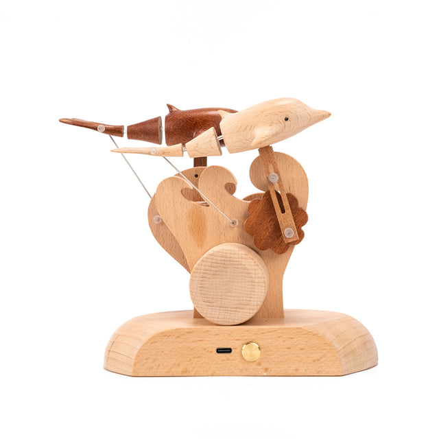 JHISEN Handcrafted Wooden Dolphin Automaton | Kinetic Desk Sculpture