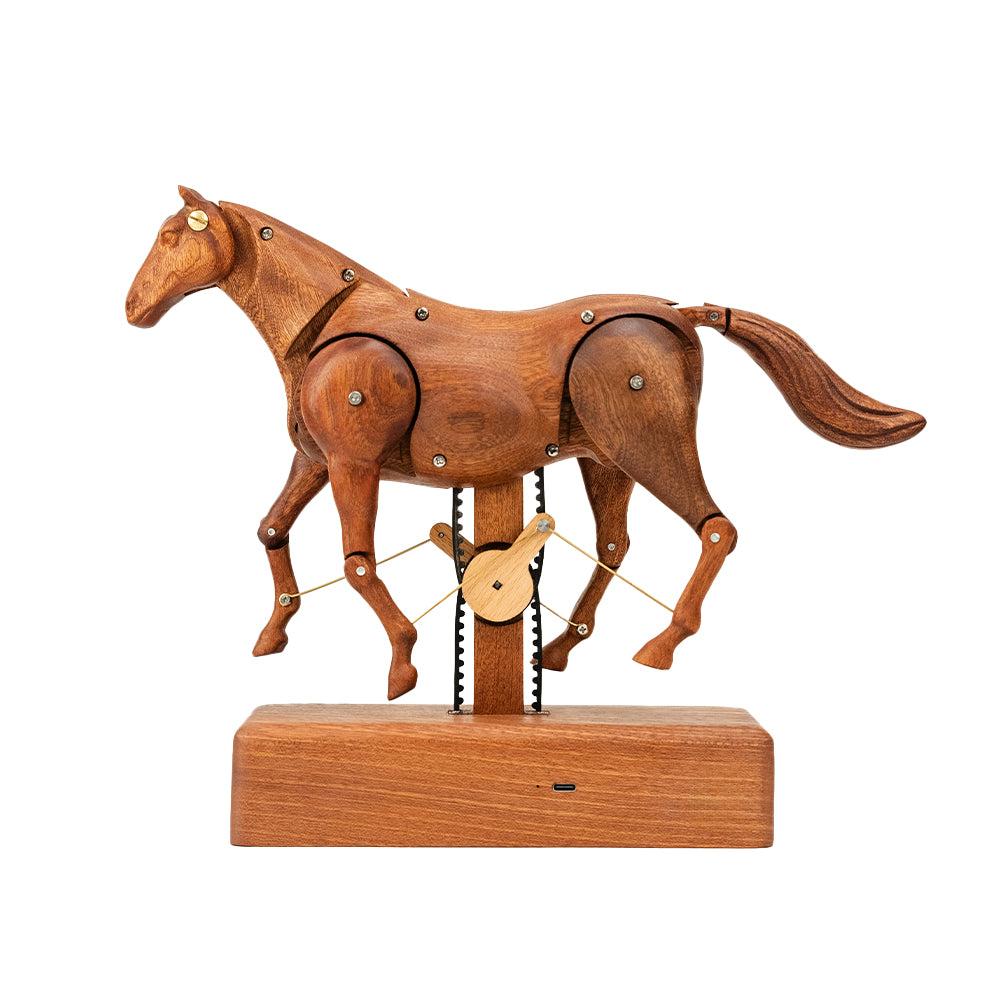 JHISEN Handcrafted Wooden Horse Automaton | Kinetic Desk Sculpture