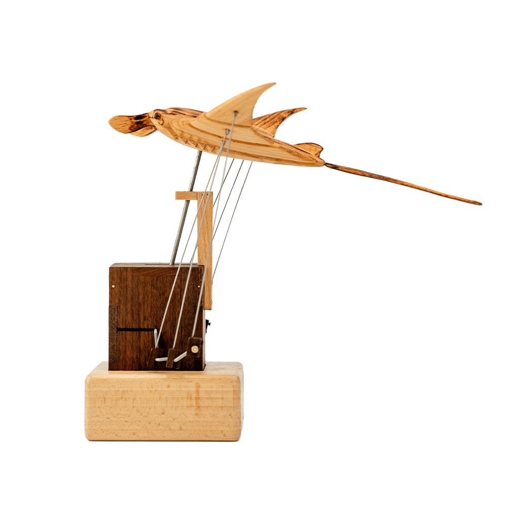 JHISEN Handcrafted Wooden Manta Ray Automaton | Kinetic Desk Sculpture