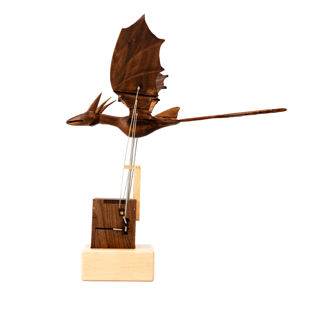 JHISEN Handcrafted Wooden Dragon Automaton | Kinetic Desk Sculpture