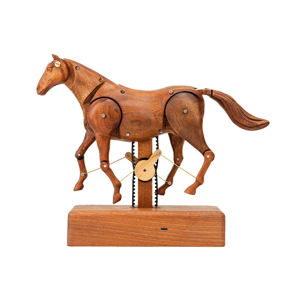 JHISEN Handcrafted Wooden Horse Automaton | Kinetic Desk Sculpture