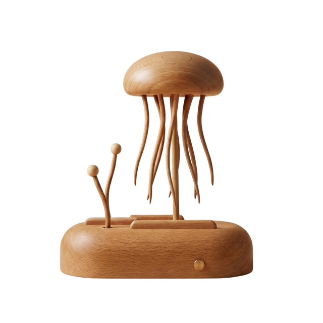 JHISEN Handcrafted Wooden Big Jellyfish Automaton | Kinetic Desk Sculpture