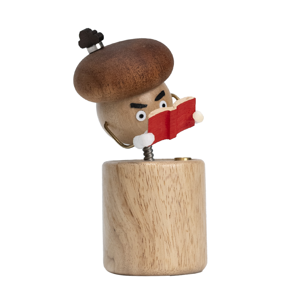 JHISEN Little Bookshroom — Handcrafted Wooden Mushroom Automaton