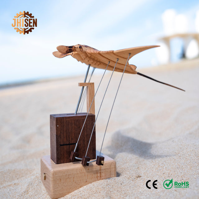 JHISEN Handcrafted Wooden Manta Ray Automaton | Kinetic Desk Sculpture
