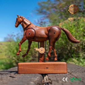 JHISEN Handcrafted Wooden Horse Automaton | Kinetic Desk Sculpture