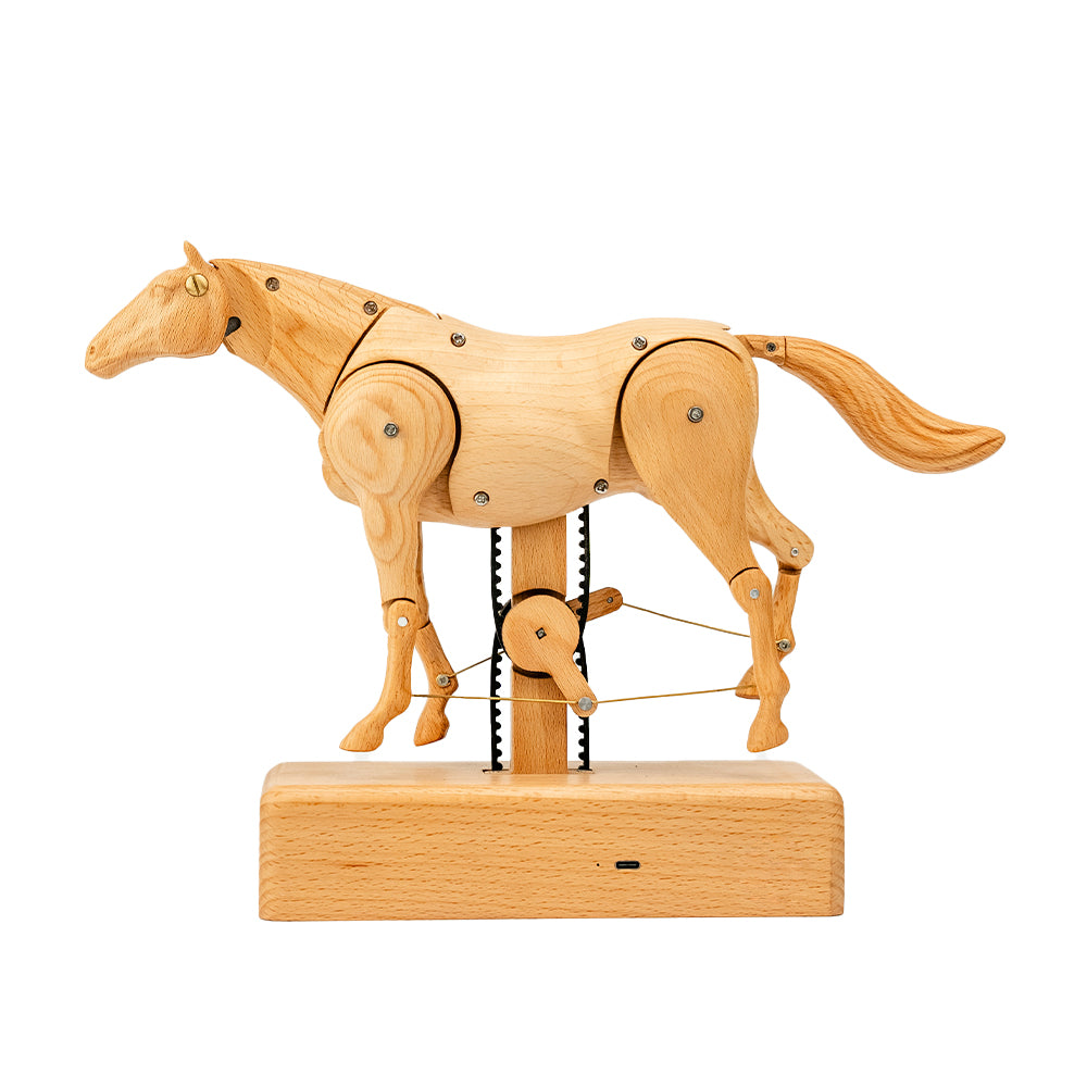 JHISEN Handcrafted Wooden Horse Automaton | Kinetic Desk Sculpture
