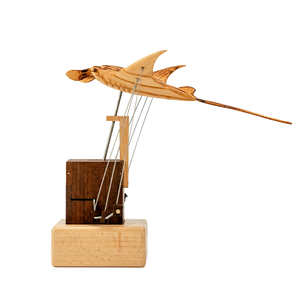 JHISEN Handcrafted Wooden Manta Ray Automaton | Kinetic Desk Sculpture