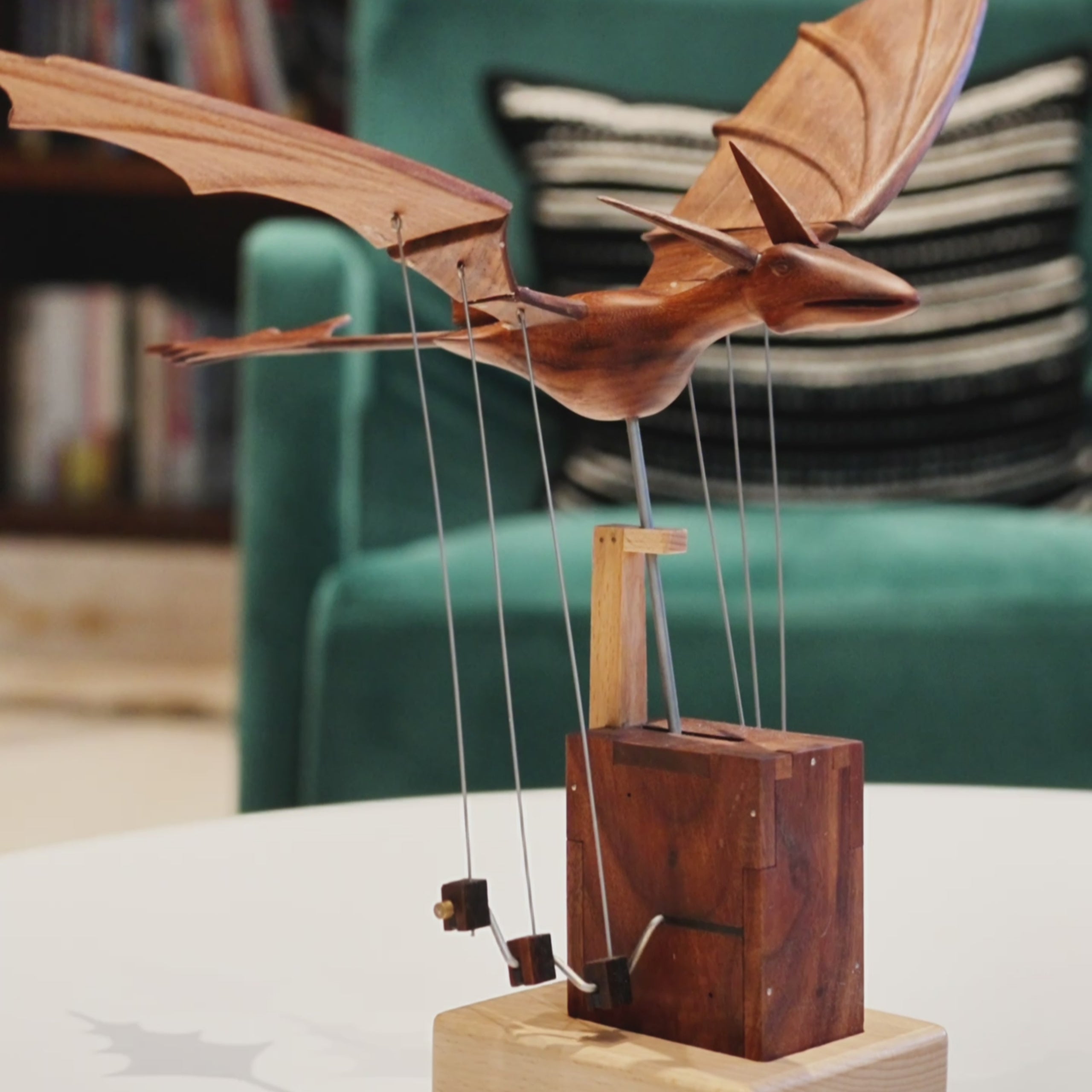 JHISEN Handcrafted Wooden Dragon Automaton | Kinetic Desk Sculpture