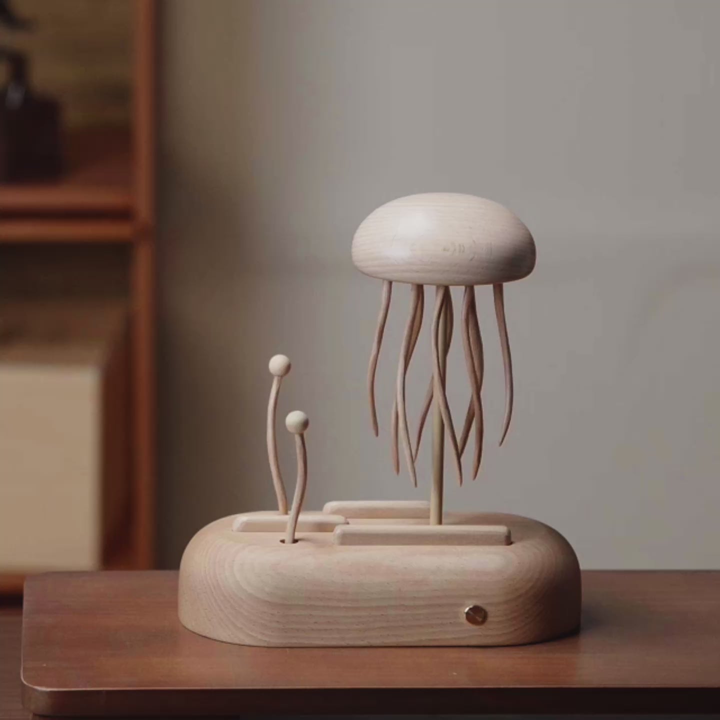 JHISEN Handcrafted Wooden Big Jellyfish Automaton | Kinetic Desk Sculpture