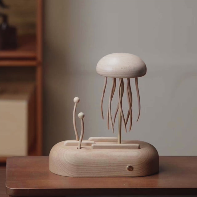 JHISEN Handcrafted Wooden Big Jellyfish Automaton | Kinetic Desk Sculpture