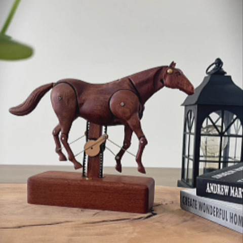 JHISEN Handcrafted Wooden Horse Automaton | Kinetic Desk Sculpture