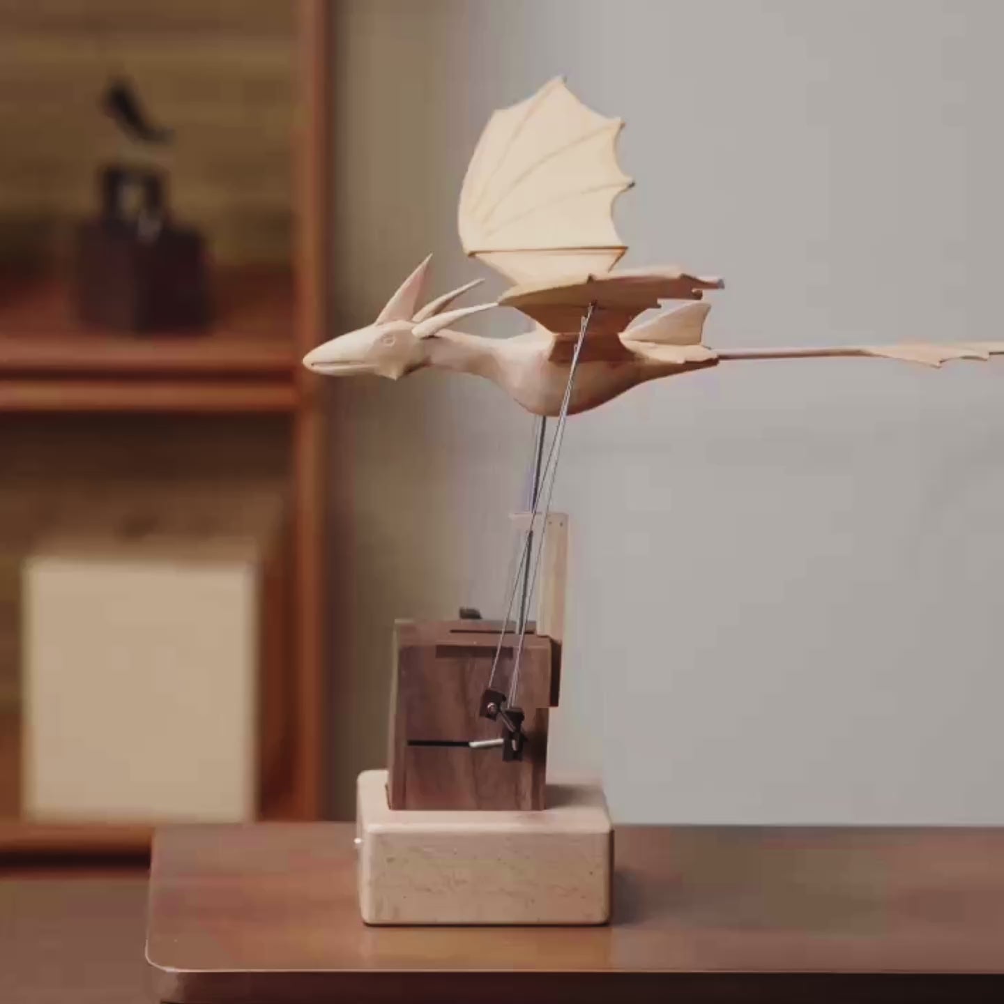 JHISEN Handcrafted Wooden Dragon Automaton | Kinetic Desk Sculpture