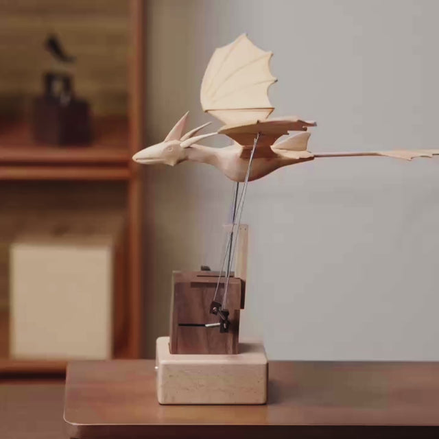 JHISEN Handcrafted Wooden Dragon Automaton | Kinetic Desk Sculpture