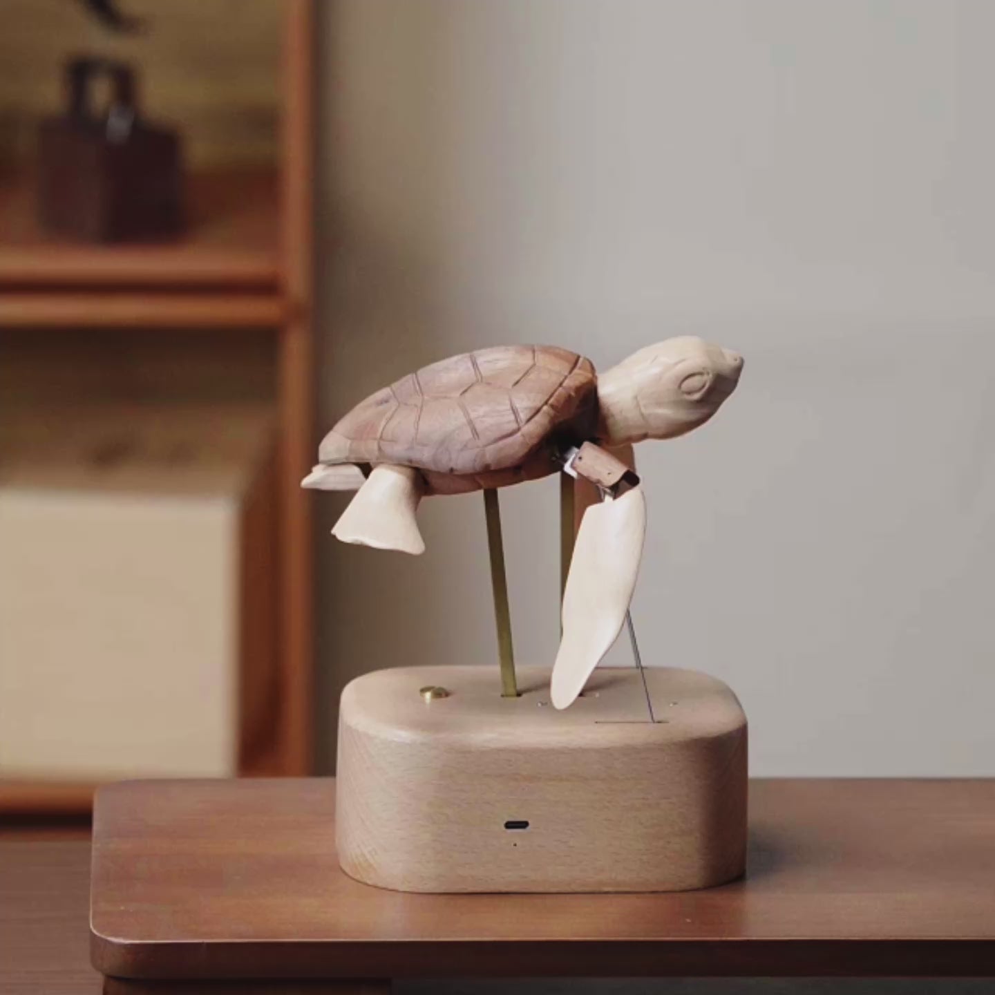 JHISEN Handcrafted Wooden Sea Turtle Automaton | Kinetic Desk Sculpture